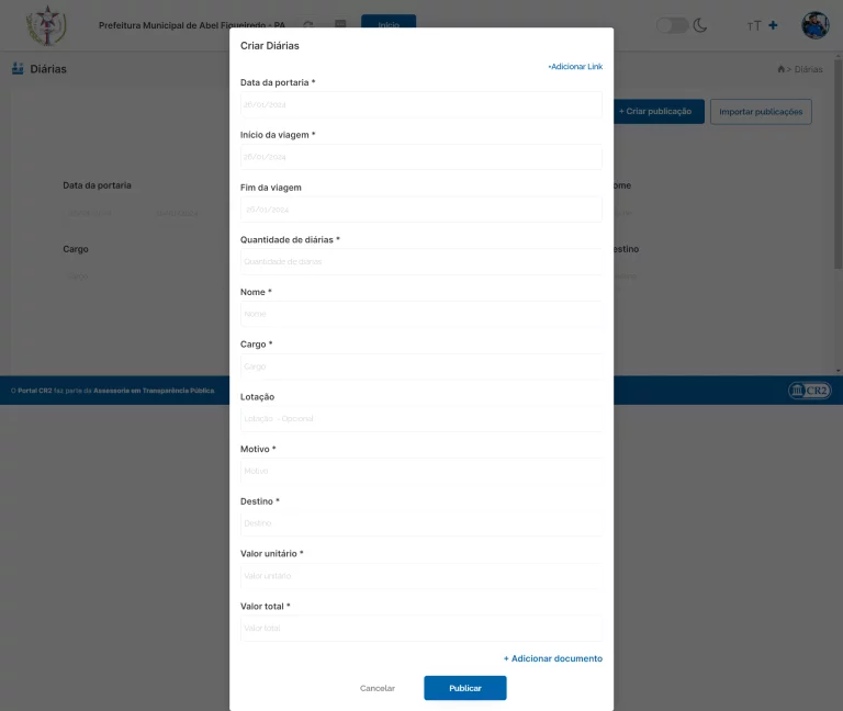 Pagamento de Diárias Portal da Transparência
